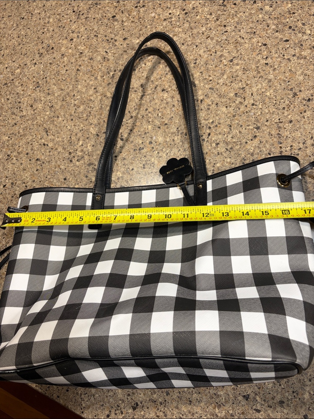MICHAEL KORS Black & White Gingham Tote with Floral Charm, wallet and pouch set - Picture 13 of 13